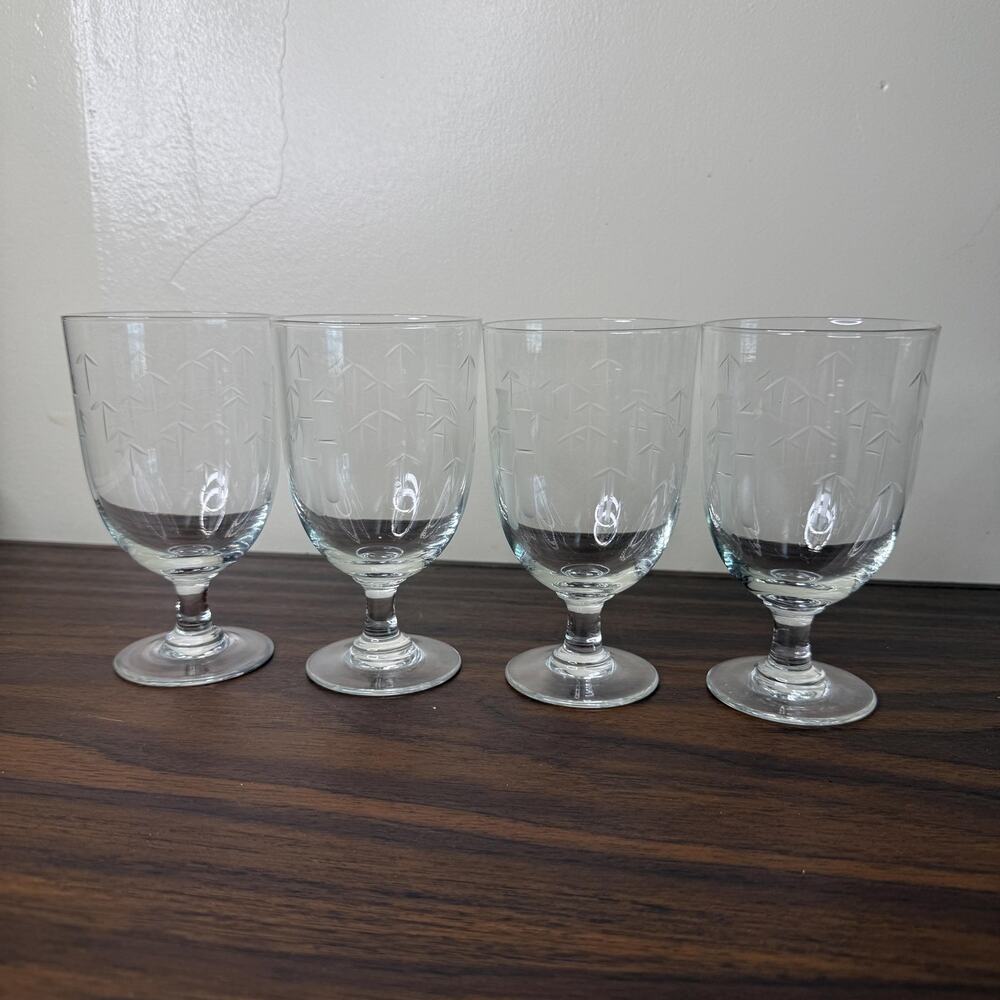 Sasaki Crystal Bamboo Water Goblets Set of 4 Multisided Stems Cups